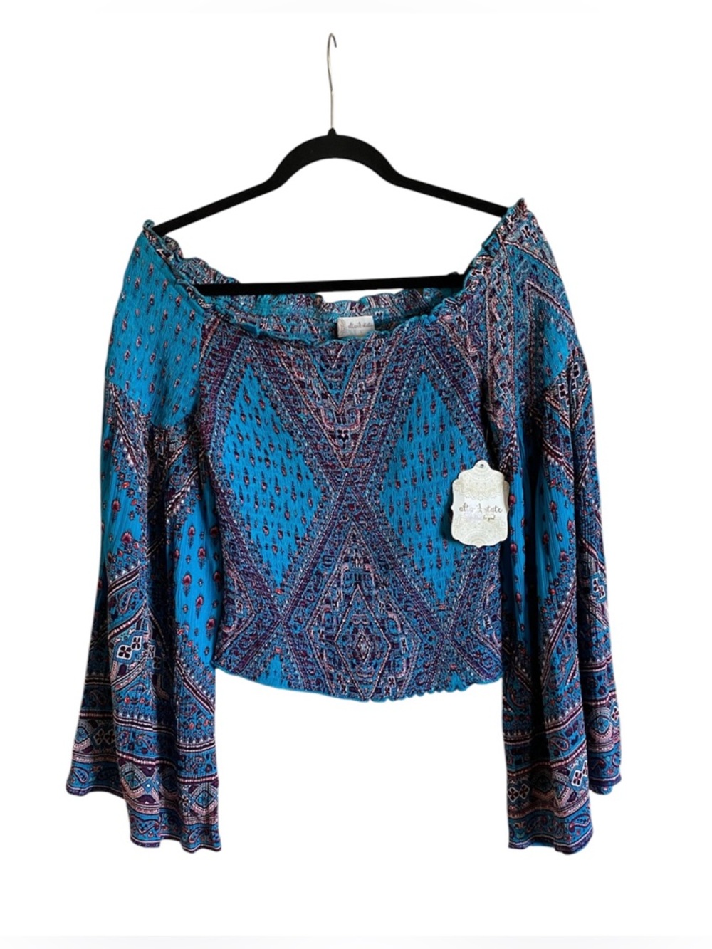 Women’s Altard State Flowy Boho Bell sleeve Smocked Top Blouse L NWT